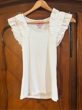 NWT Muse Women’s White Ruffle Sleeve Tank Top size XS #1286
